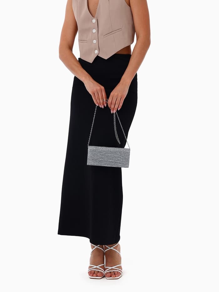 Сумка-клатч вечерняя на магните, на серебристой цепочке, светло-серая