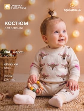 Костюм для девочки вязаный: джемпер, брюки, «Крошка Я» Cutie, рост 68-74 см, бежевый