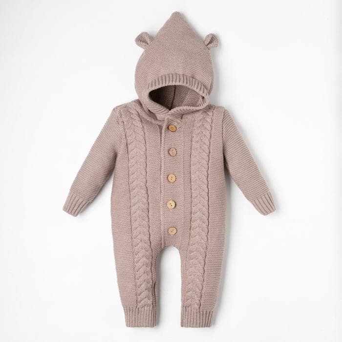 Комбинезон вязаный Крошка Я «Мишка», рост 62-68 см, бежевый