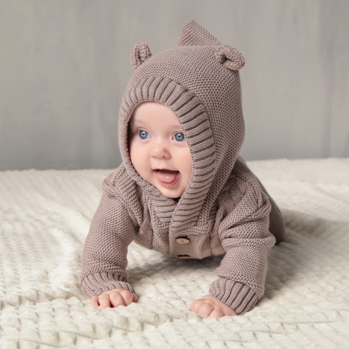 Комбинезон вязаный Крошка Я «Мишка», рост 62-68 см, бежевый