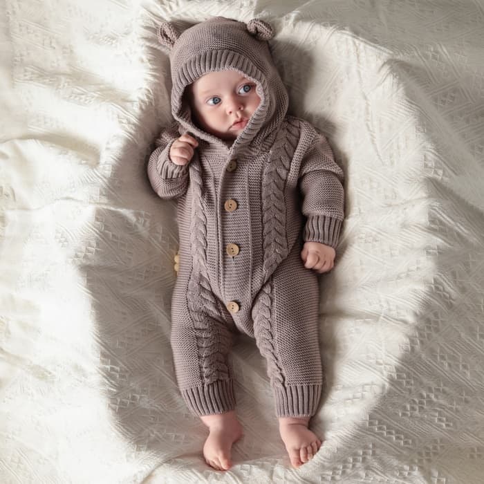 Комбинезон вязаный Крошка Я «Мишка», рост 62-68 см, бежевый