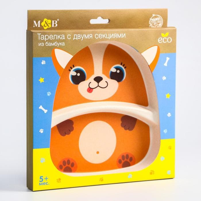 Тарелка детская из бамбука M&B «Песики», 2 секции