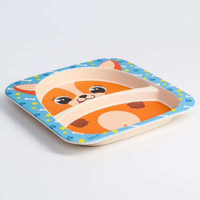 Тарелка детская из бамбука M&B «Песики», 2 секции