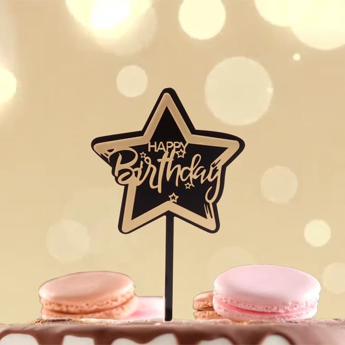 Топпер для торта «С днём рождения», чёрно-золотой