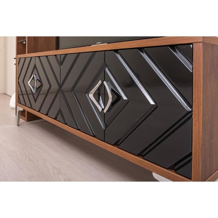 Тумба под ТВ «Муар 13.262», 1380×399×534 мм, цвет орех селект каминный / чёрный глянец