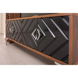 Тумба под ТВ «Муар 13.262», 1380×399×534 мм, цвет орех селект каминный / чёрный глянец