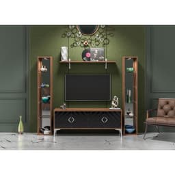 Тумба под ТВ «Муар 13.262», 1380×399×534 мм, цвет орех селект каминный / чёрный глянец