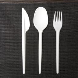 Набор пластиковых одноразовых столовых приборов 5 в 1: вилка, ложка, нож, салфетка, зубочистка, белый