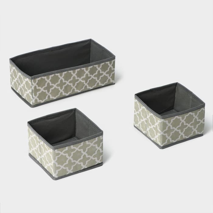 Набор коробов для хранения «Гранж», 3 шт., 28.5×14.5×10 см, 14.5×14.5×10 см, серый