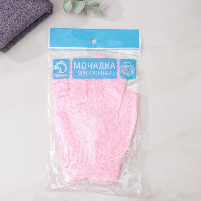 Мочалка - перчатка массажная Доляна, 14×18 см, однотонная, МИКС