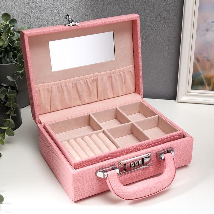 Шкатулка для украшений «Чемодан. Кожа крокодила», искусственная кожа, розовый матовый, 10×18×24 см