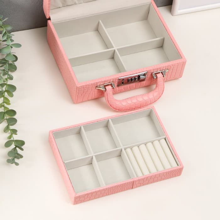 Шкатулка для украшений «Чемодан. Кожа крокодила», искусственная кожа, розовый матовый, 10×18×24 см