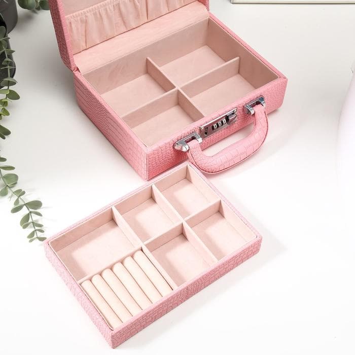 Шкатулка для украшений «Чемодан. Кожа крокодила», искусственная кожа, розовый матовый, 10×18×24 см