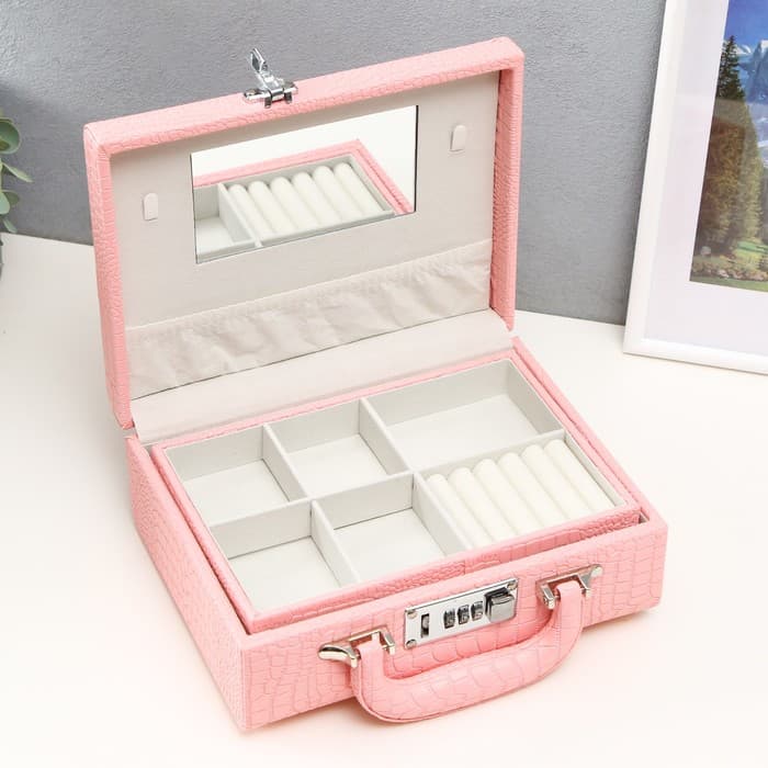Шкатулка для украшений «Чемодан. Кожа крокодила», искусственная кожа, розовый матовый, 10×18×24 см