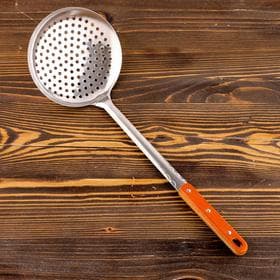 Шумовка для казана Шафран, 43 см, диаметр 16 см, узбекская, с деревянной ручкой, металл