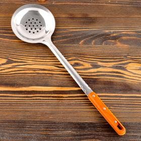 Шумовка для казана Шафран, 45 см, диаметр 12 см, узбекская, с деревянной ручкой, металл