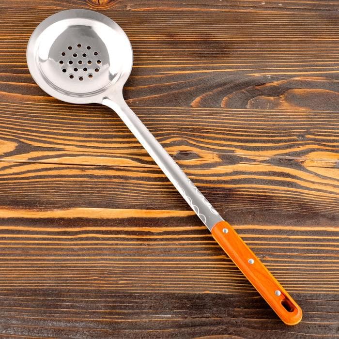 Шумовка для казана Шафран, 45 см, диаметр 12 см, узбекская, с деревянной ручкой, металл