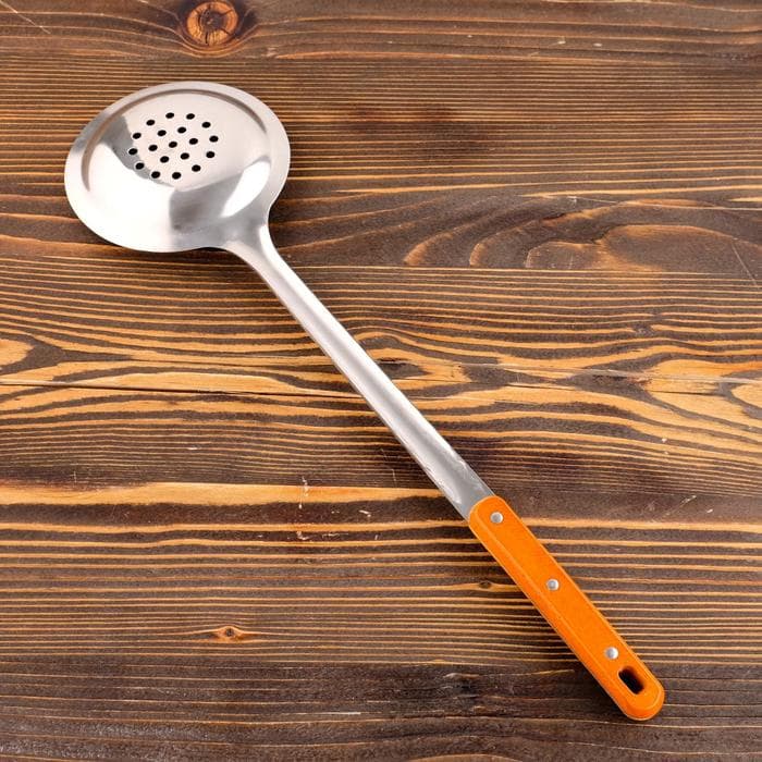 Шумовка для казана Шафран, 45 см, диаметр 12 см, узбекская, с деревянной ручкой, металл