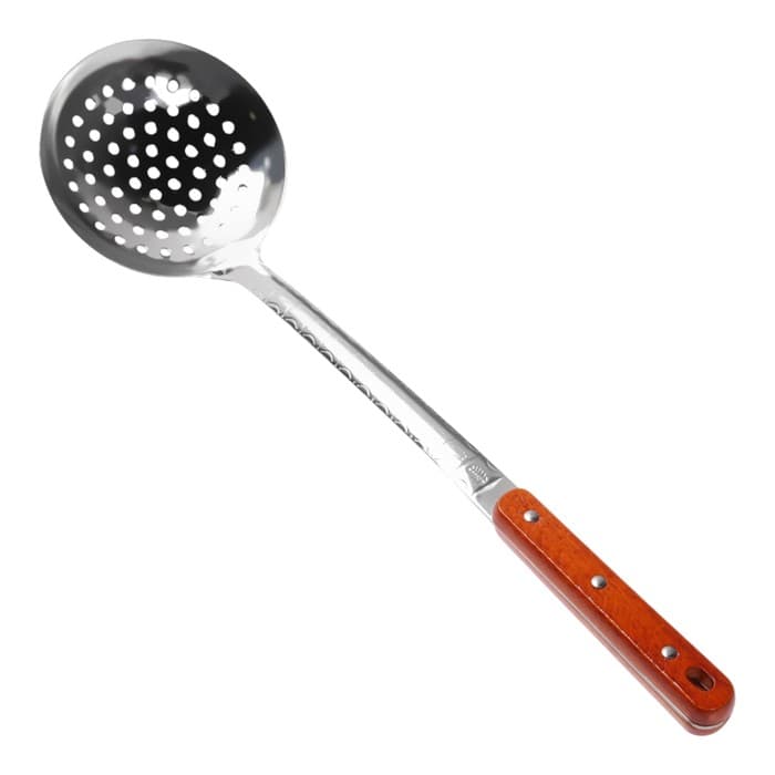 Шумовка для казана Шафран, 43 см, диаметр 12 см, узбекская, с деревянной ручкой, металл