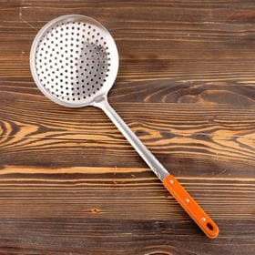 Шумовка для казана Шафран, 48с м, диаметр 17 см, узбекская, с деревянной ручкой, металл