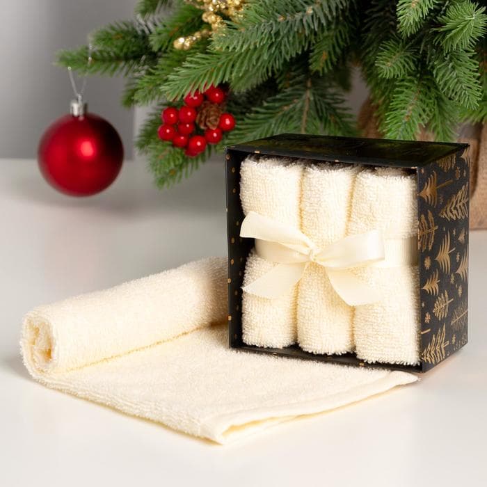 Полотенца махровые «Этель» Merry Christmas, 30×30 см - 3 шт., хлопок 340 г/м²