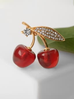 Брошь «Вишни», наливные, красно-белая в золоте