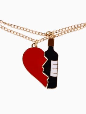 Кулоны парные на цепочке «Сердце и вино», 45 см, красные, чёрные