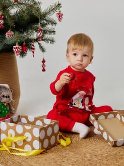 Комбинезон детский «Крошка Я» Happy winter, рост 74-80 см, красный