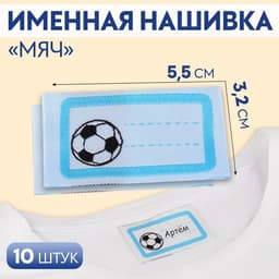 Нашивка именная «Мяч», 5.5×3.2 см, 10 шт., голубая