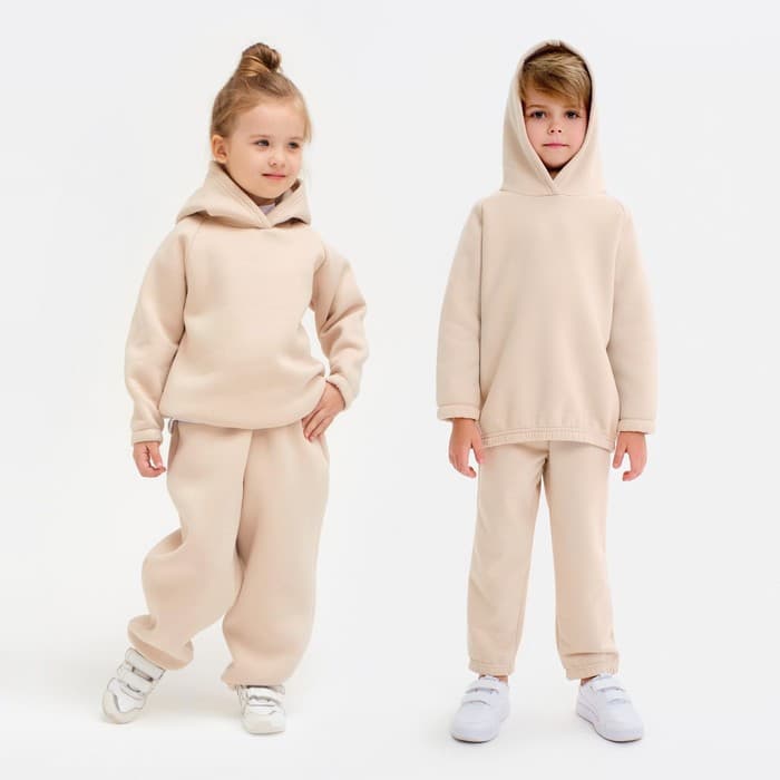Худи детское с начёсом MINAKU: Basic Line KIDS, бежевое, рост 110 см