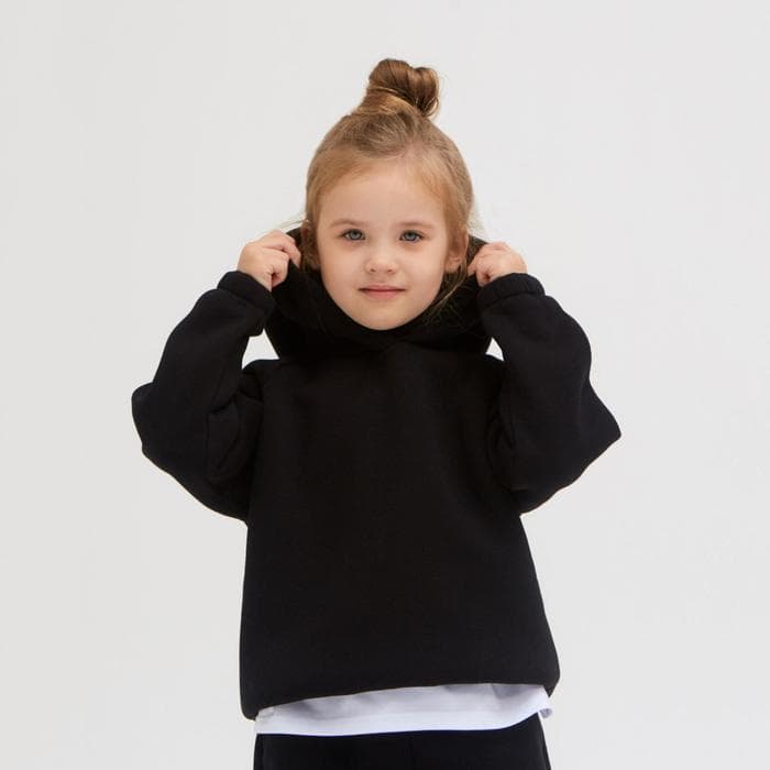 Худи детское MINAKU: Basic Line KIDS, чёрное, рост 128 см
