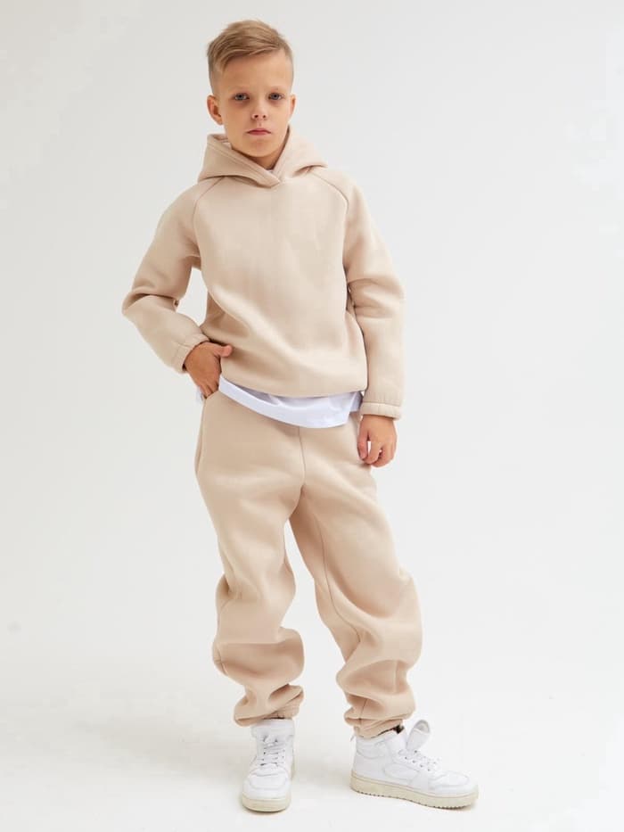 Брюки детские с начёсом MINAKU: Basic Line KIDS, бежевые, рост 104 см