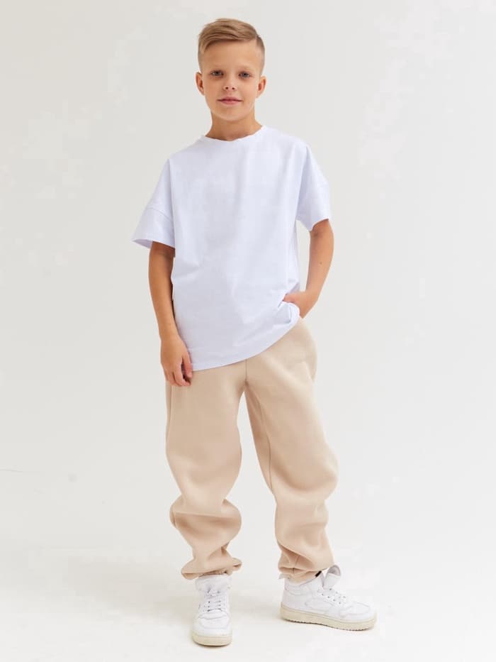 Брюки детские с начёсом MINAKU: Basic Line KIDS, бежевые, рост 104 см