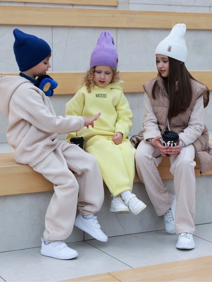 Брюки детские с начёсом MINAKU: Basic Line KIDS, бежевые, рост 104 см
