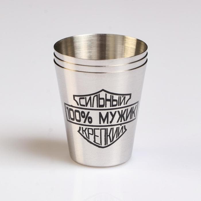 Стопки в чехле «Сильный, 100% мужик, крепкий»: нержавеющая сталь, набор 3 шт. × 30 мл