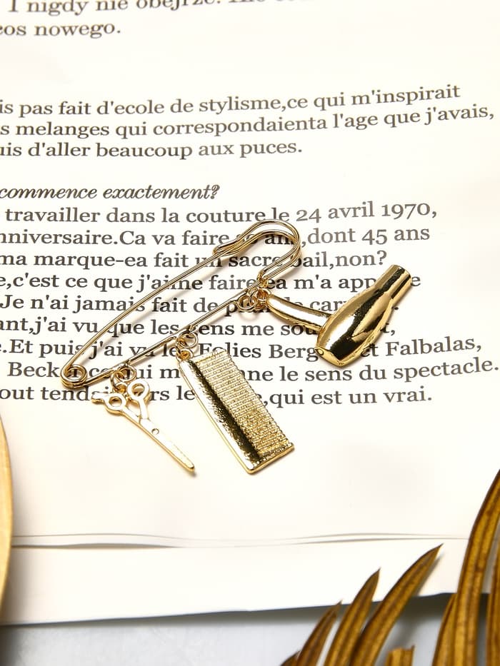 Булавка с подвесками «Парикмахер», 5.5 см, цвет розовое золото