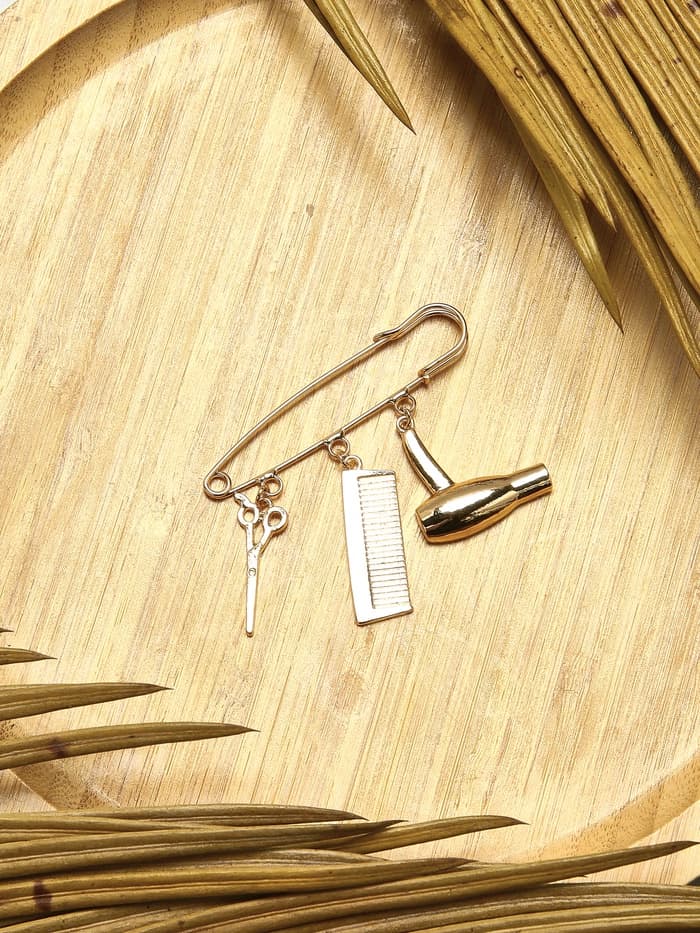 Булавка с подвесками «Парикмахер», 5.5 см, цвет розовое золото