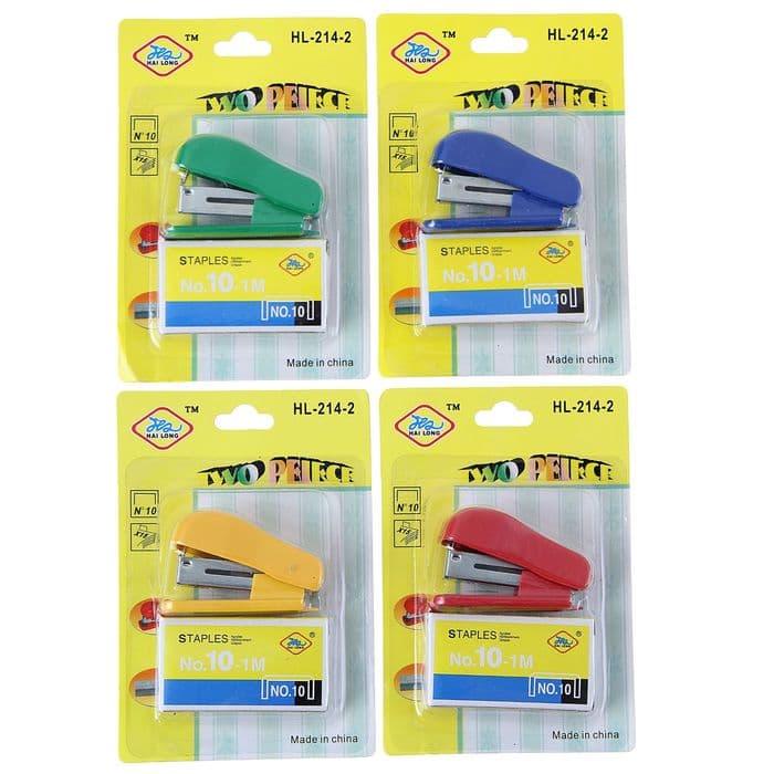 Мини - степлер канцелярский №10, Calligrata, до 7 листов, скобы в комплекте, в блистере, МИКС