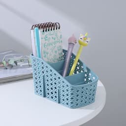 Подставка - органайзер для канцелярии, 3 ячейки, 15.5×9.5×9.5 см, голубая