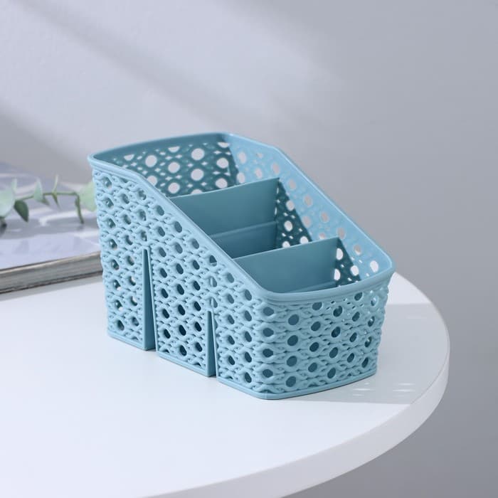 Подставка - органайзер для канцелярии, 3 ячейки, 15.5×9.5×9.5 см, голубая