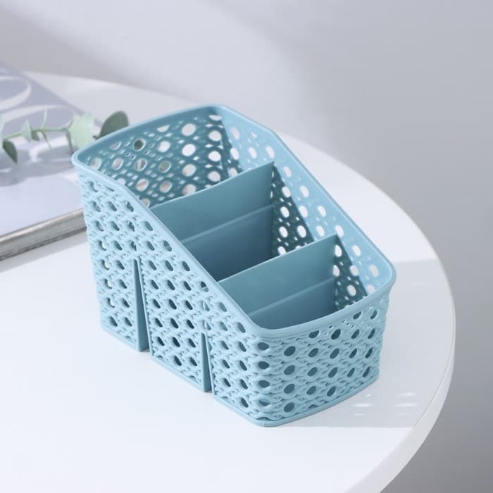 Подставка - органайзер для канцелярии, 3 ячейки, 15.5×9.5×9.5 см, голубая