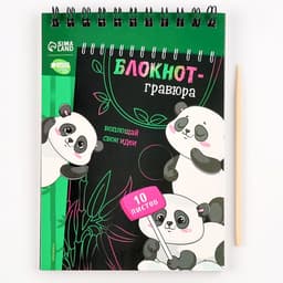 Гравюра блокнот детский «Пандамания», 10 листов, штихель