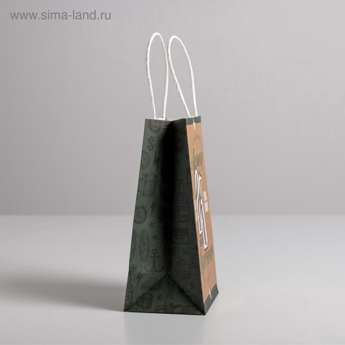 Пакет подарочный крафт, упаковка, «С 23 февраля», 12×21×9 см