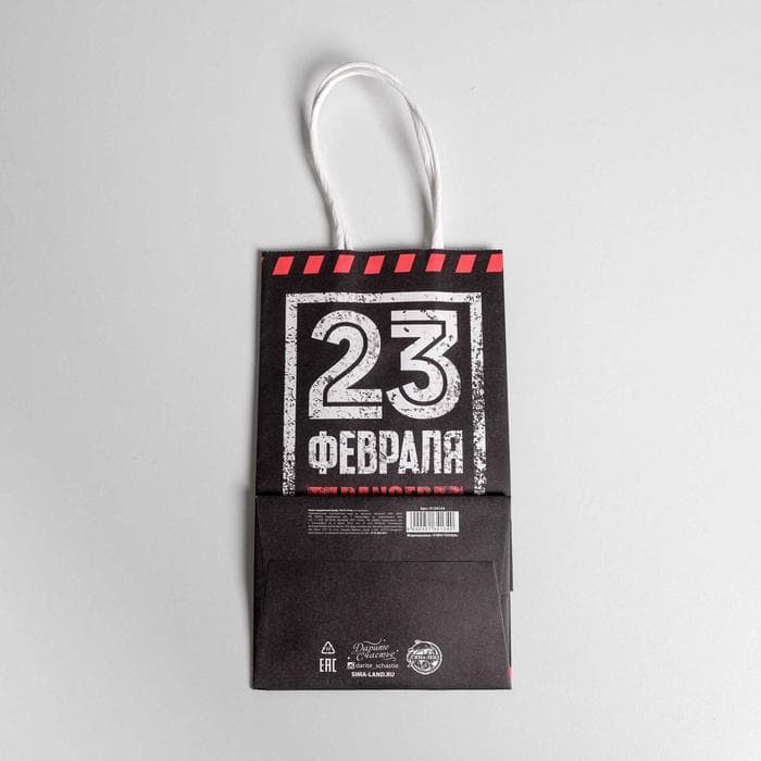 Пакет подарочный крафт, упаковка, «С 23 февраля!», 12×21×9 см