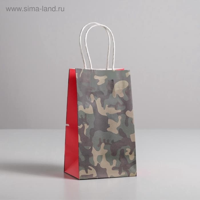 Пакет подарочный крафт, упаковка, «С 23 февраля», 12×21×9 см