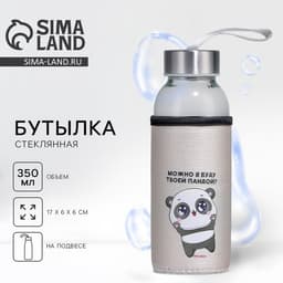 Бутылка для воды стеклянная в чехле «Можно я буду твоей пандой», 350 мл