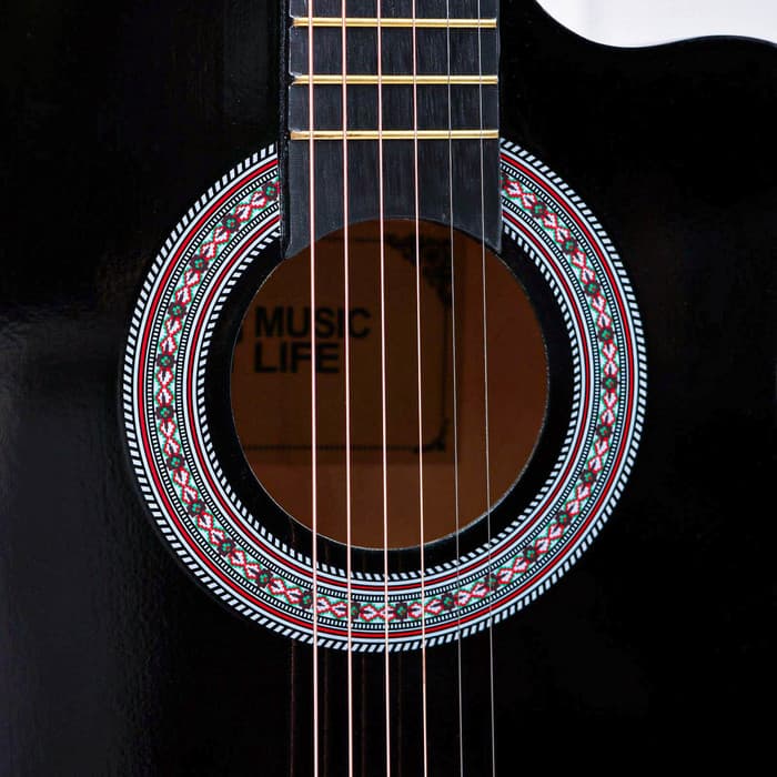 Гитара акустическая Music Life QD-H38Q-JP черная, 6-ти струнная, 97 см