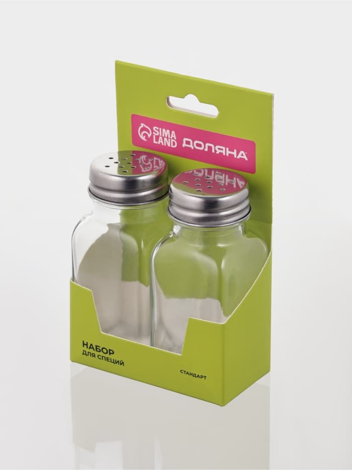 Набор для специй Доляна «Стандарт», 2 предмета: солонка, перечница 100 мл, стекло