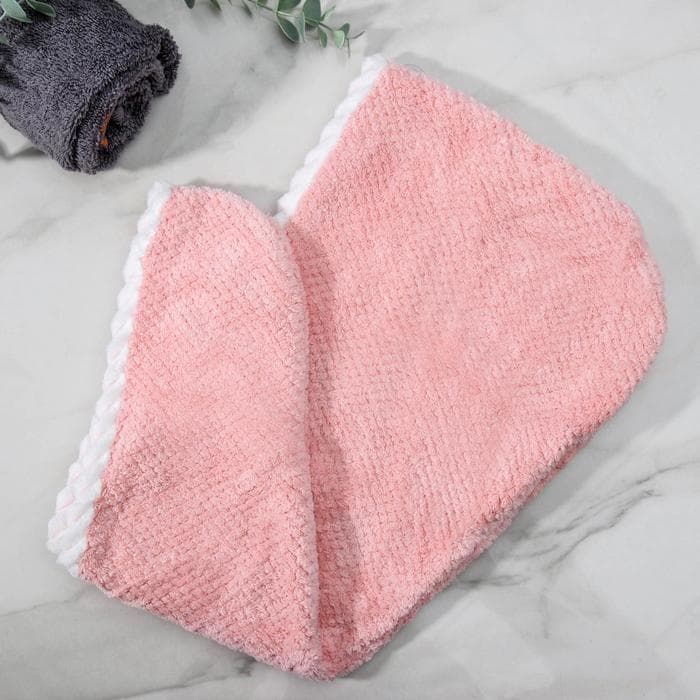 Чалма для сушки волос Доляна, микрофибра, с пуговкой, розовая