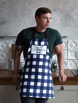 Фартук кухонный мужской «Доляна» Best man, в клетку, 70×60 см, хлопок 100%, рогожка 160 г/м², синий